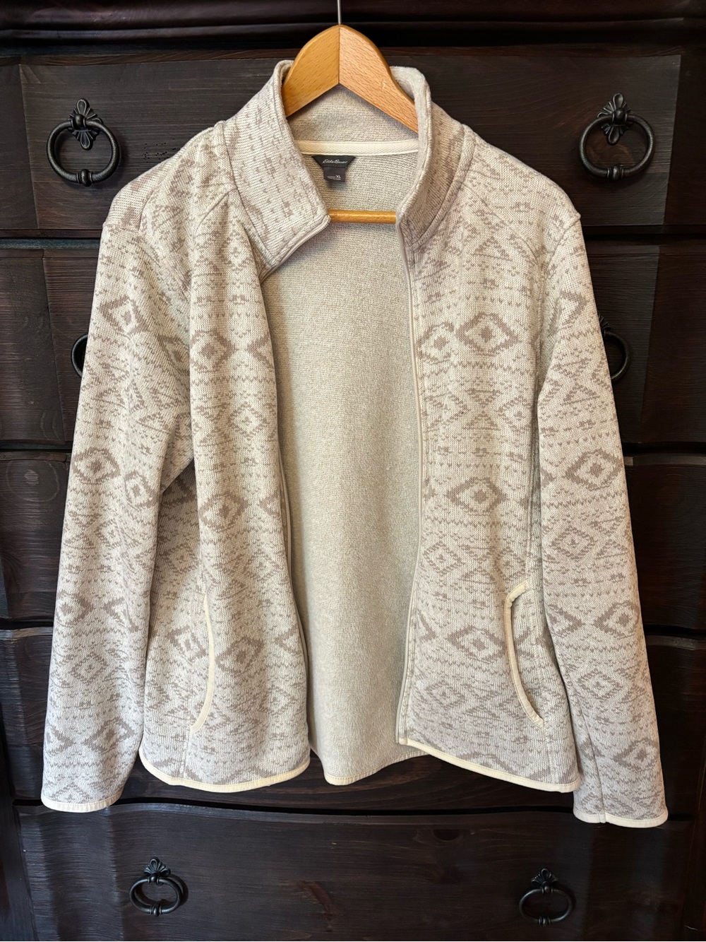 Eddie Bauer Lightweight Sweater Knit Fleece Jacket, Geometric / Aztec, Size XL